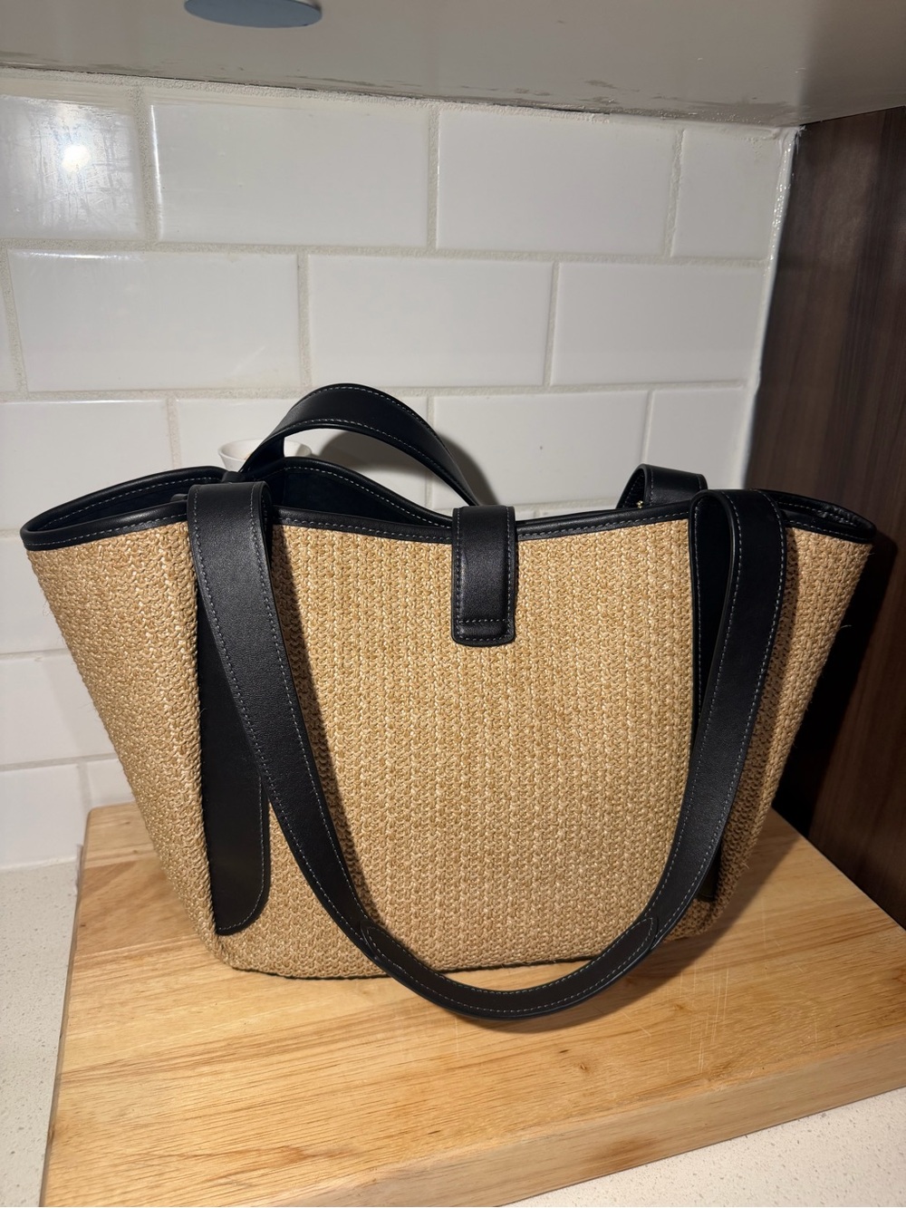 COACH Hadley Turn Lock Tote Bag Toast / Black Straw Smooth Leather - Picture 10 of 14